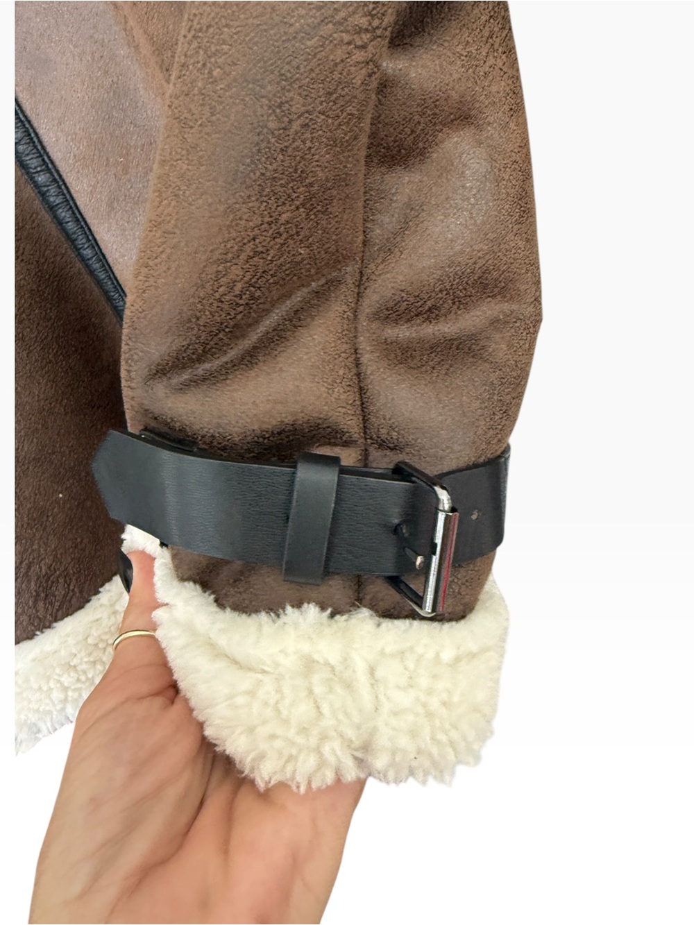 NWOT Madden Girl Brown Faux-Shearling Aviator Jacket - Picture 5 of 7